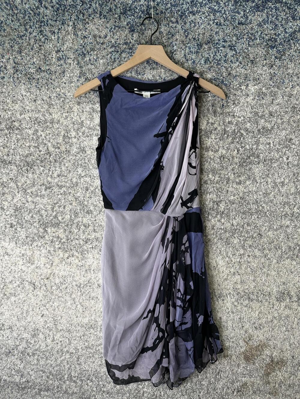 Diane Von Furstenberg Dress Womens 2 Multicolor Silk Chiffon Sheath Asymmetric